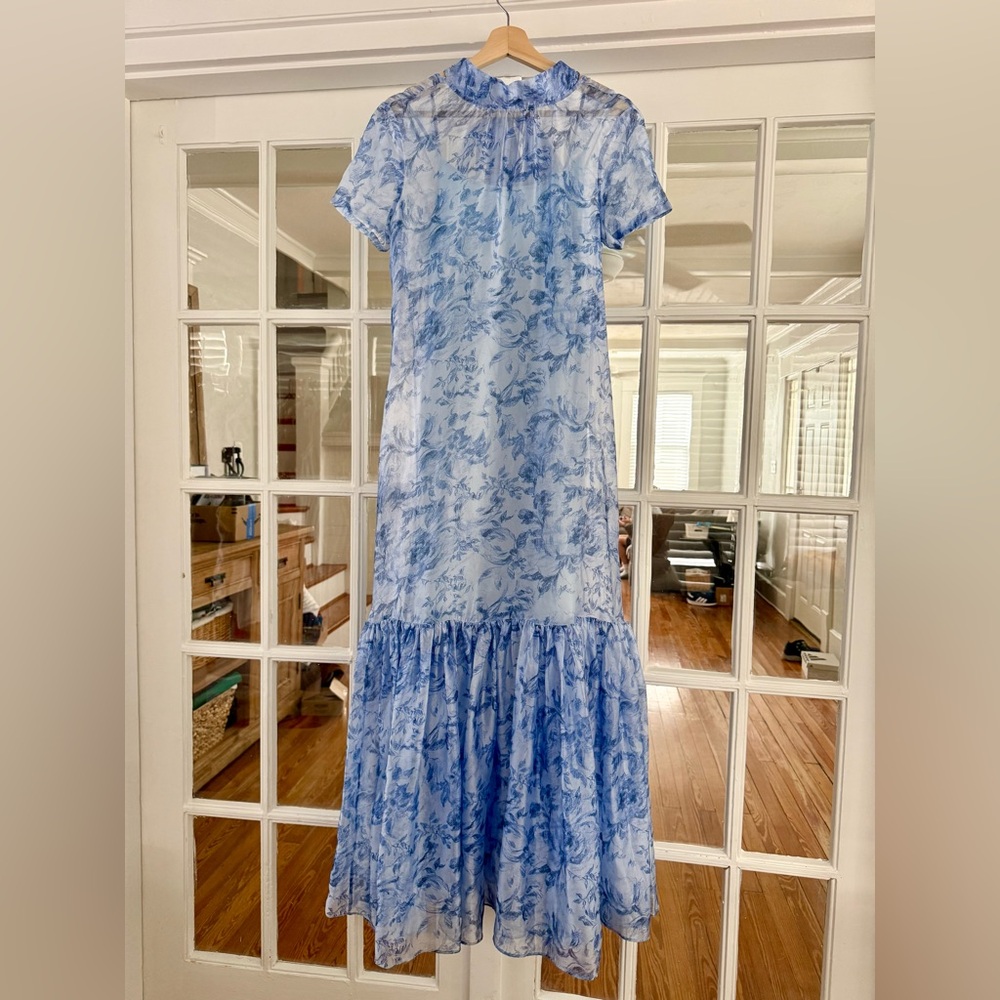 STAUD Calluna Tiered Ruffle Maxi Dress Gown Periwinkle Blue Sketchbook Floral XS